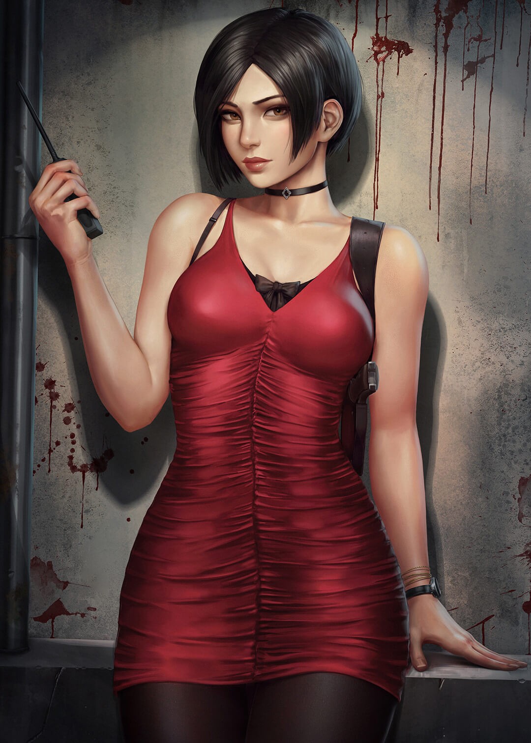红衣短发美女美图！红色连体衣美女手机竖屏壁纸！