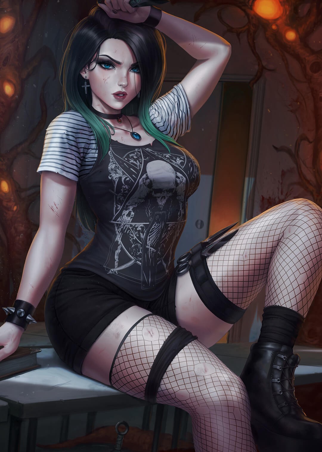 黑色短裤黑色网状丝袜的漂亮美女美图，黑色网状丝袜的漂亮美女手机壁纸