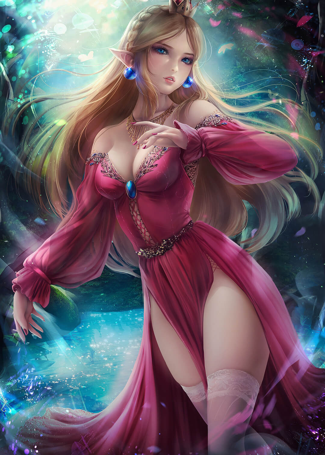 金发尖耳精灵美女美图！紫红色衣服下的金色小裤裤真个性！