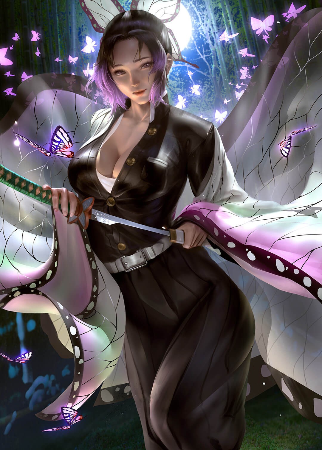 鬼灭之刃蝴蝶忍：紫色蝴蝶围绕的美女