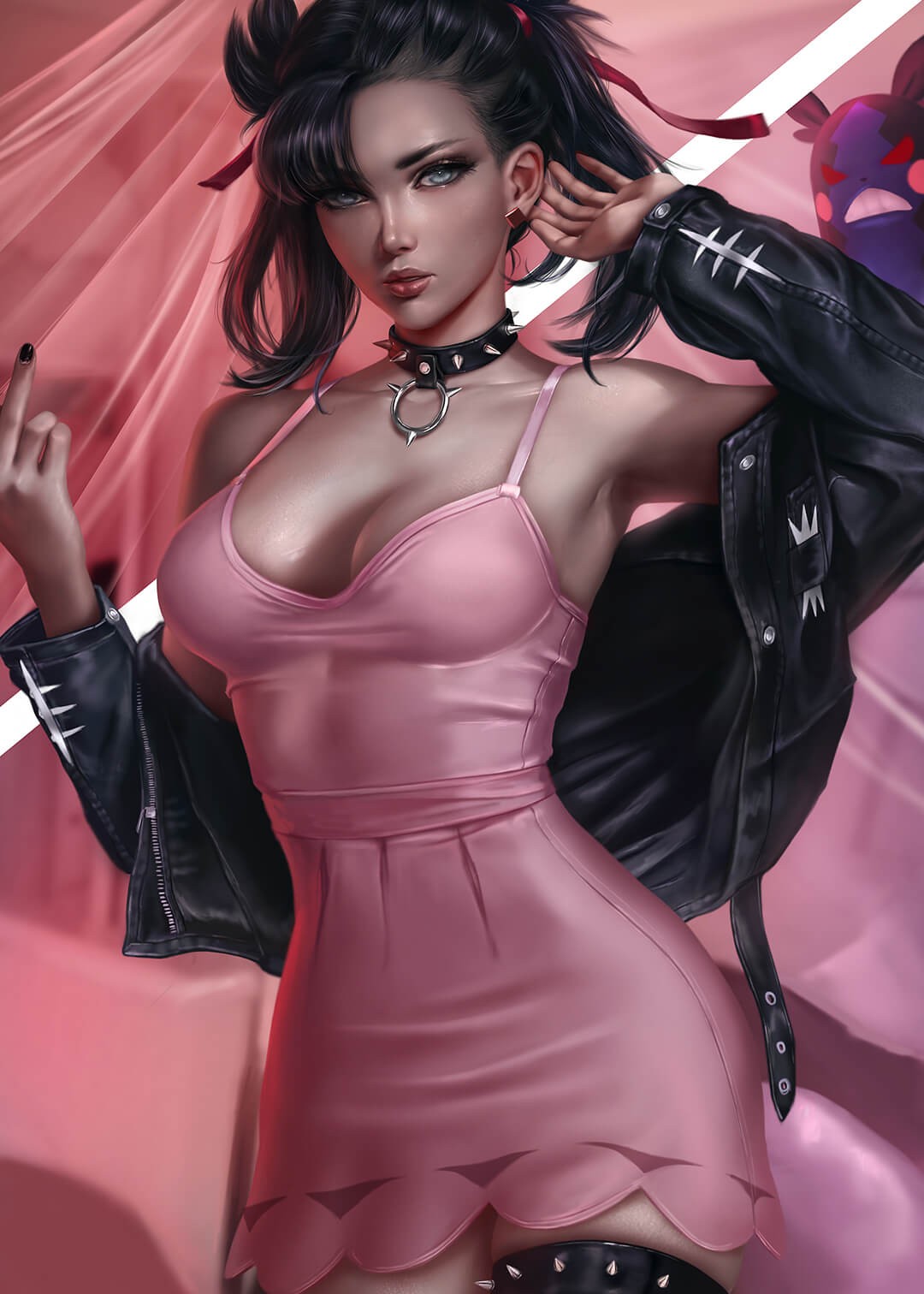 尼尔机械纪元女角色美图：黑色外套粉色连体衣的时尚靓女~