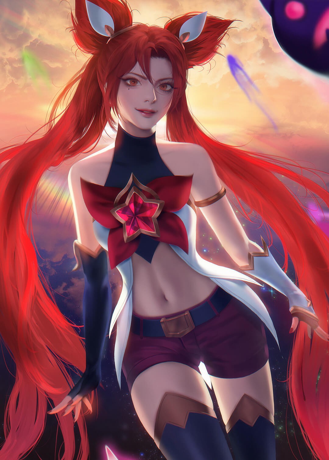 红色长发美女的诱惑黑丝！红发魔女手机竖屏壁纸